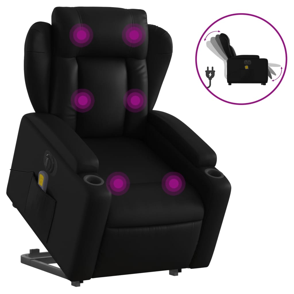 Sillón de masaje elevable eléctrico | sillón de relax | silla de relax cuero sintético negro cfw736526