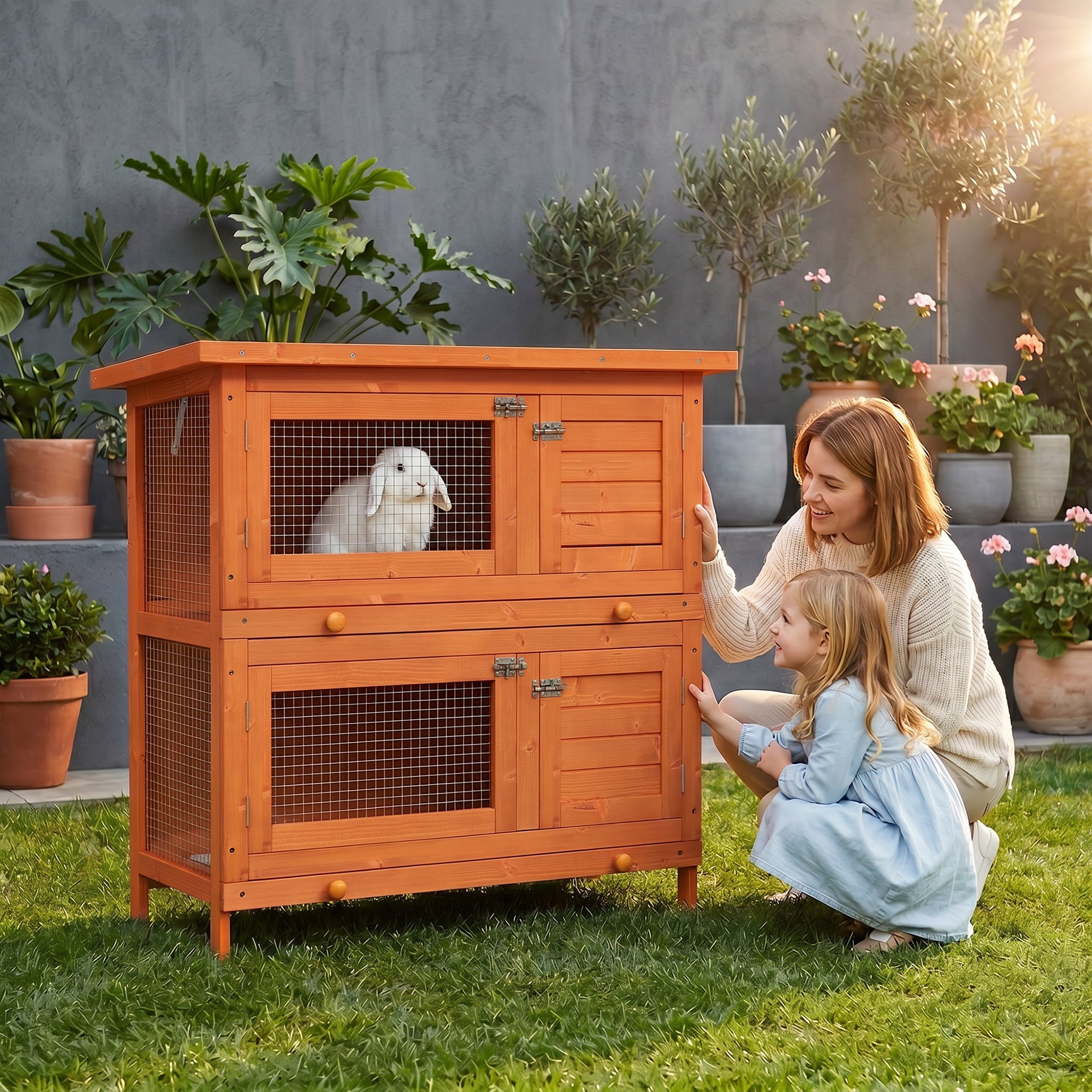 Clapier pour petits animaux, 2 niveaux, résistant aux intempéries, en ...