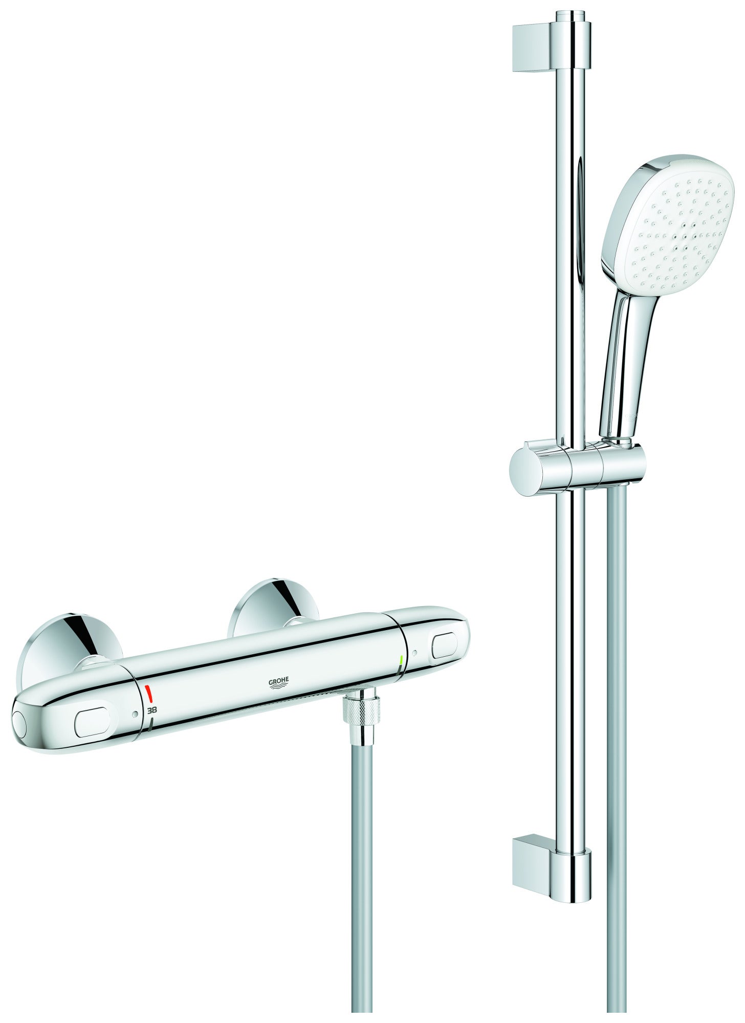 Grohtherm 1000 thermostatic shower mixer kit, S-connections, with Grohtherm Cube shower rail set, 600 mm, chrome, 34820005