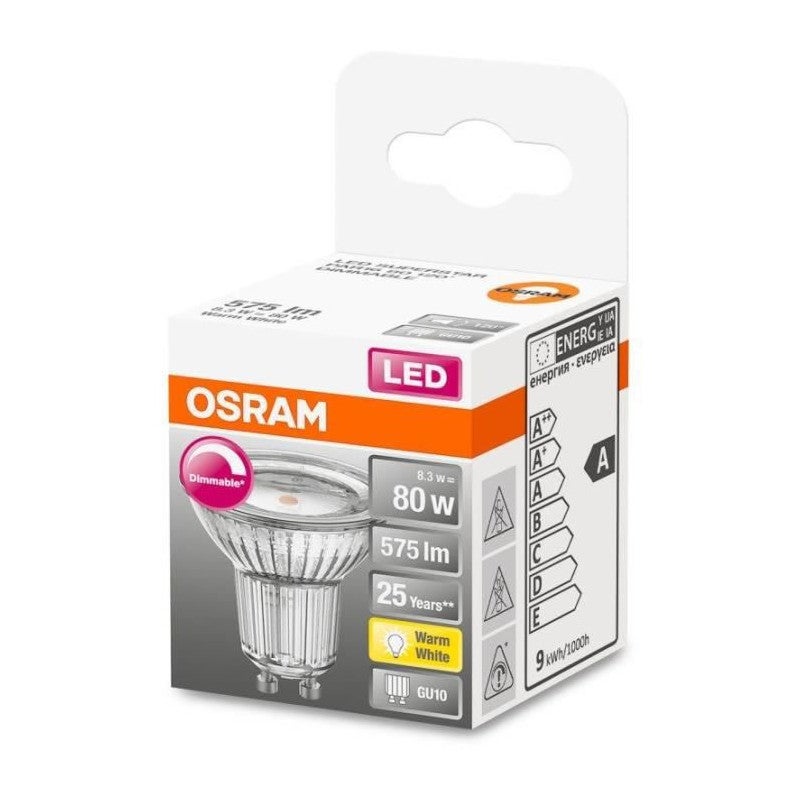 OSRAM Lámpara LED con reflector - GU10 - blanco cálido - 2700 K - 8,30 W - 80W equivalentes - LED SUPERSTAR PAR16 - 6