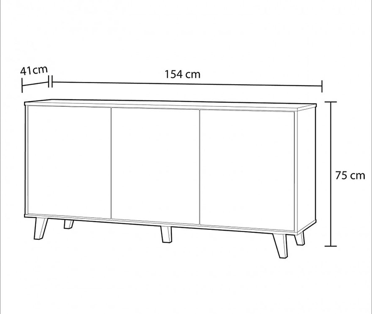 Buffet avec 3 Portes coloris blanc brillant et chêne - Dim : L 154 x P 41 x H 75 cm - 2