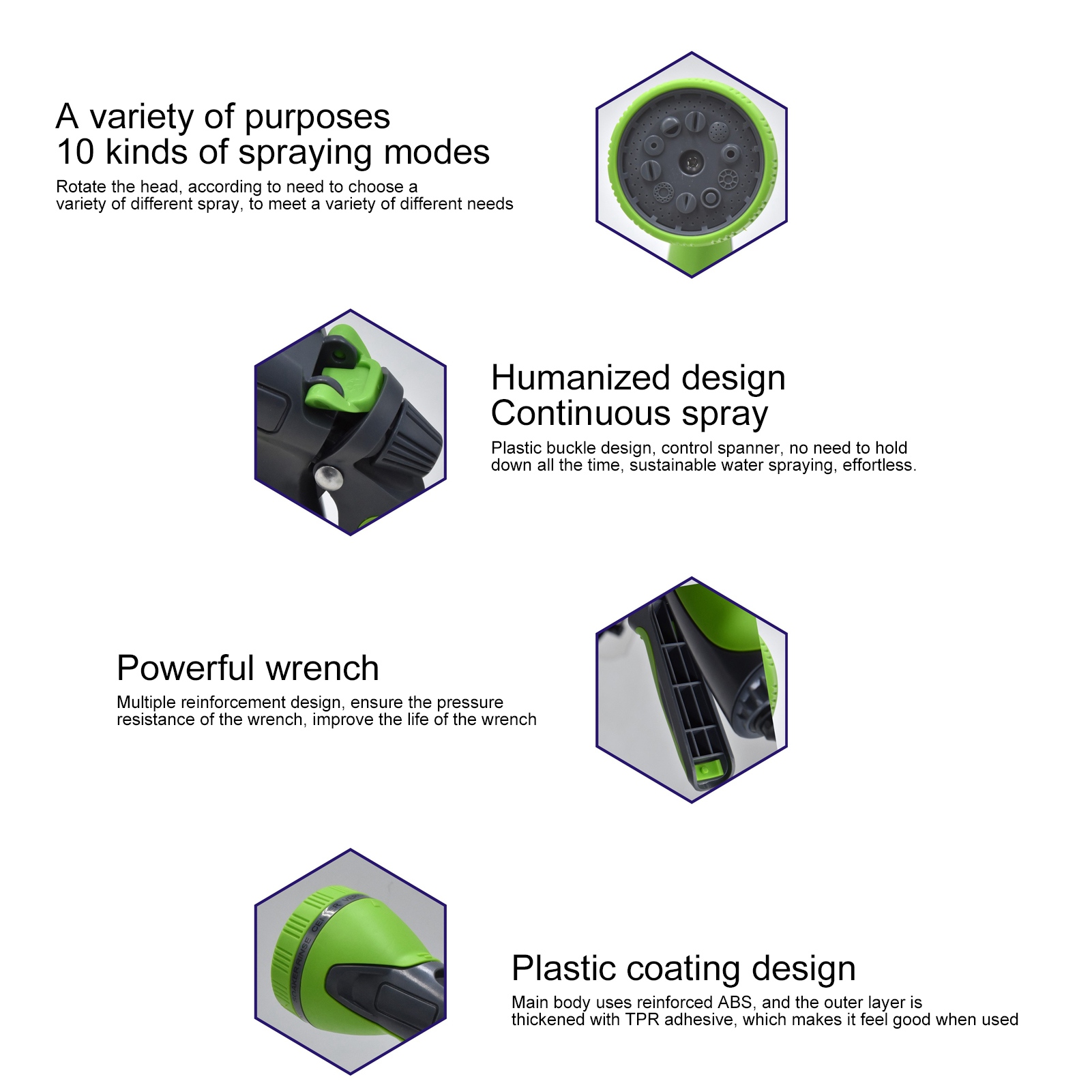 Buse de tuyau d'arrosage avec 10 effets de pulvérisation Buse d'arrosage à haute pression pour l'irrigation du lavage de voiture - 4