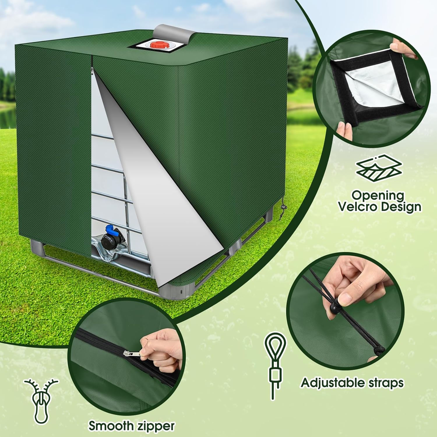 120x100x116cm (Vert) Bache pour Cuve 1000L, Housse de réservoir IBC 420D avec Fermeture Éclair, Housse de Protection IBC avec Fermeture, Anti-UV Anti- - 2