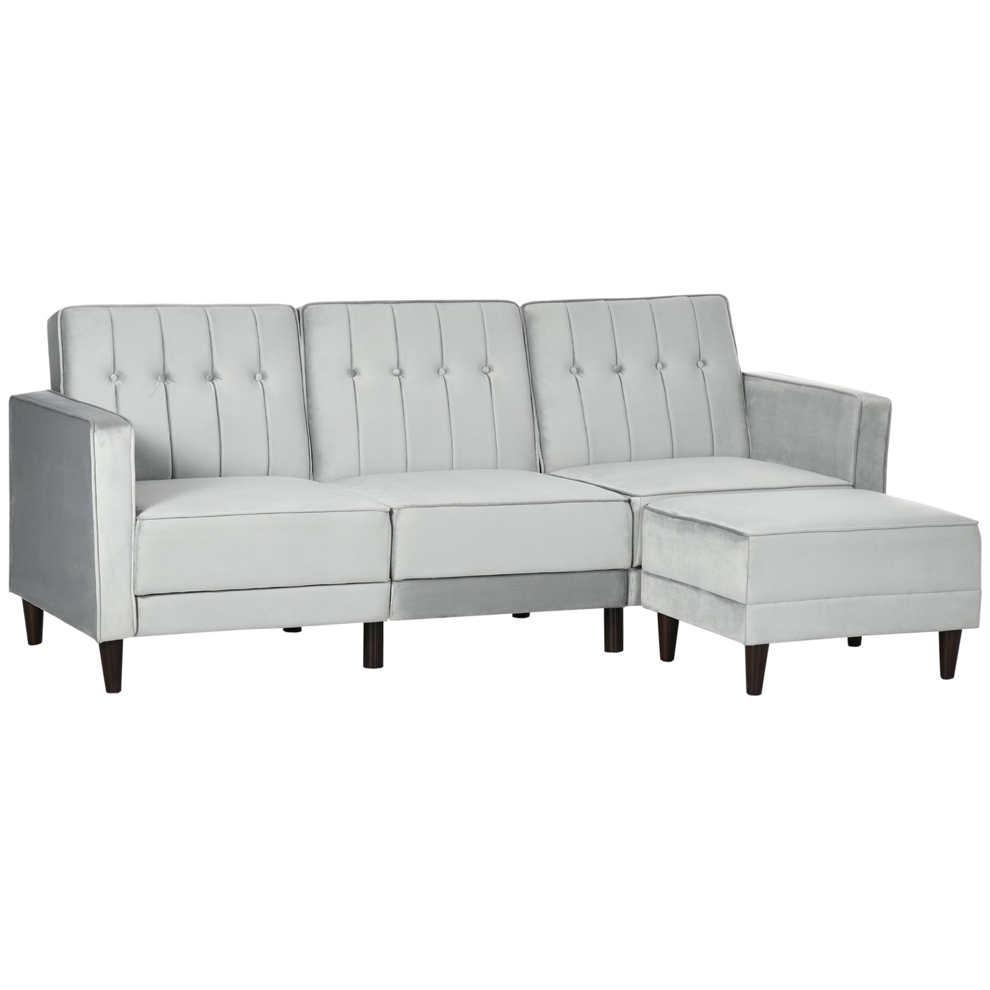 Sofá cama homcom poliéster, espuma, madera gris claro 218x85x86 cm 839-070v00lg