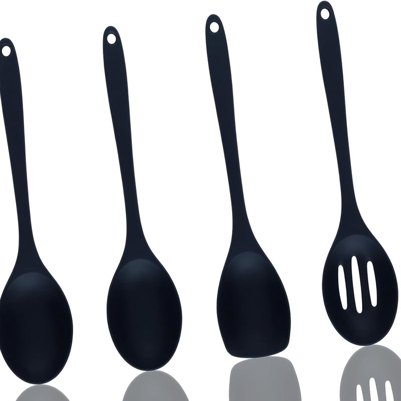 Silikonowe przybory kuchenne, 4 sztuki: łyżki do mieszania, szpatułki i patyczki do palet z nieprzywierającego silikonu do pieczenia (27,5 cm)