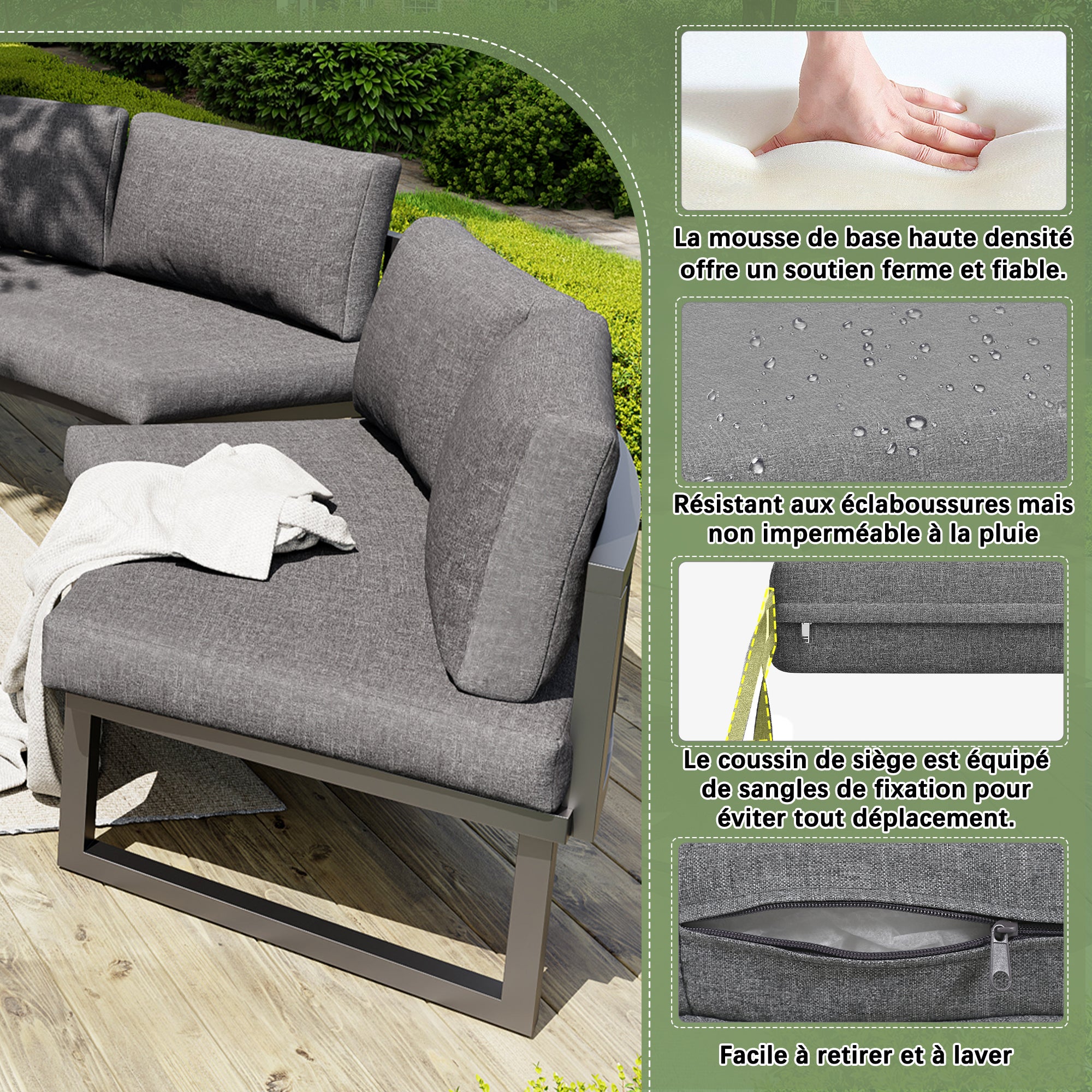 Salon de Jardin Exterieur pour 8 à 12 Personnes, Ensemble de chaises longues de jardin avec coussins et oreillers, Canapé Rond Gris - 5
