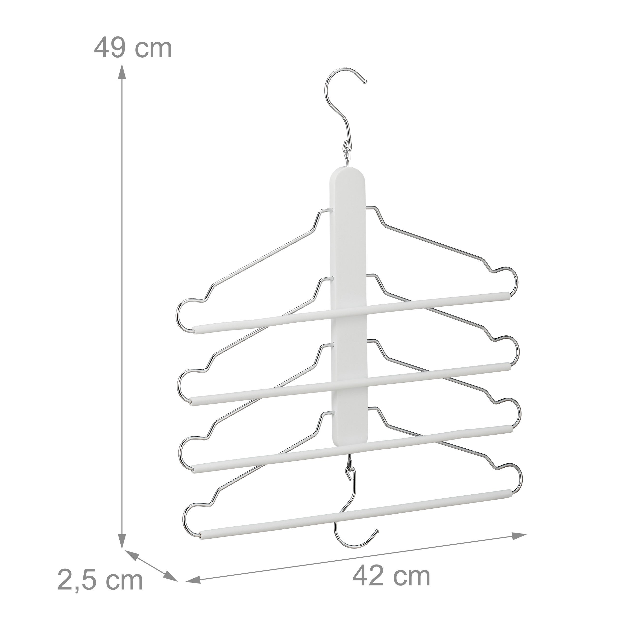 Cintre multiple, 4 x avec traverse pour pantalon, bois, métal, porte-chemises, peu encombrant, armoire, blanc, Relaxdays - 4