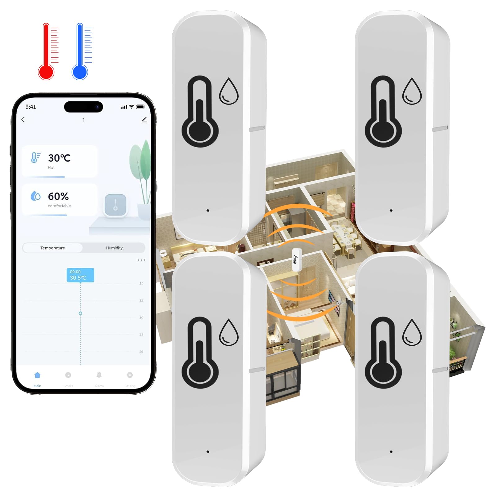 Termoigrometro WiFi Con Allarme – Sensore Temperatura E Umidità Compatibile Con Alexa, Google Home, Smart Life E Tuya
