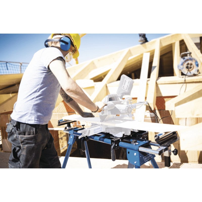 Scheppach Support scies à onglets UMF1600 - charge max 200 kg - extensible 100-165 cm - Support stationnaire - Hauteur max 81 cm - 2