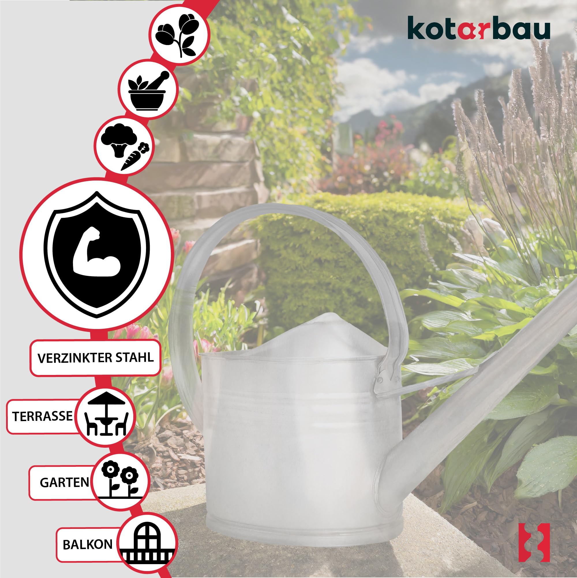 Arrosoir Plante Interieur - 10 L - Arrosoir Jardin - avec Pomme Amovible - Argenté - pour Terrasse - Balcon KOTARBAU - 5