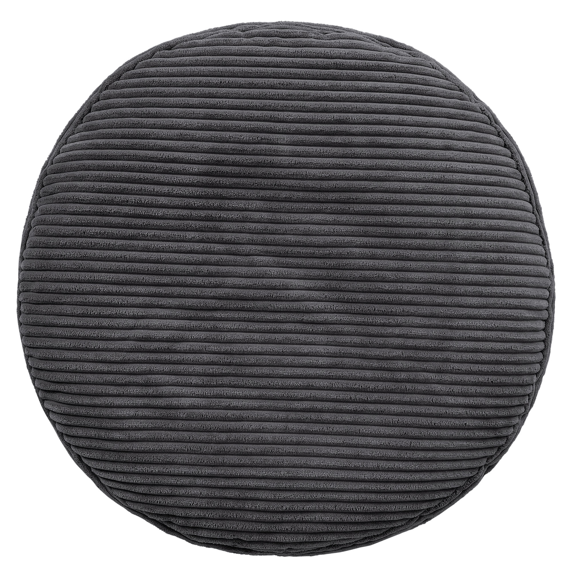 Pouf repose-pied Icon rond, velours côtelé Oeko-Tex® bleu canard, salon, chambre, 55x55cm, Made in Allemagne - 3