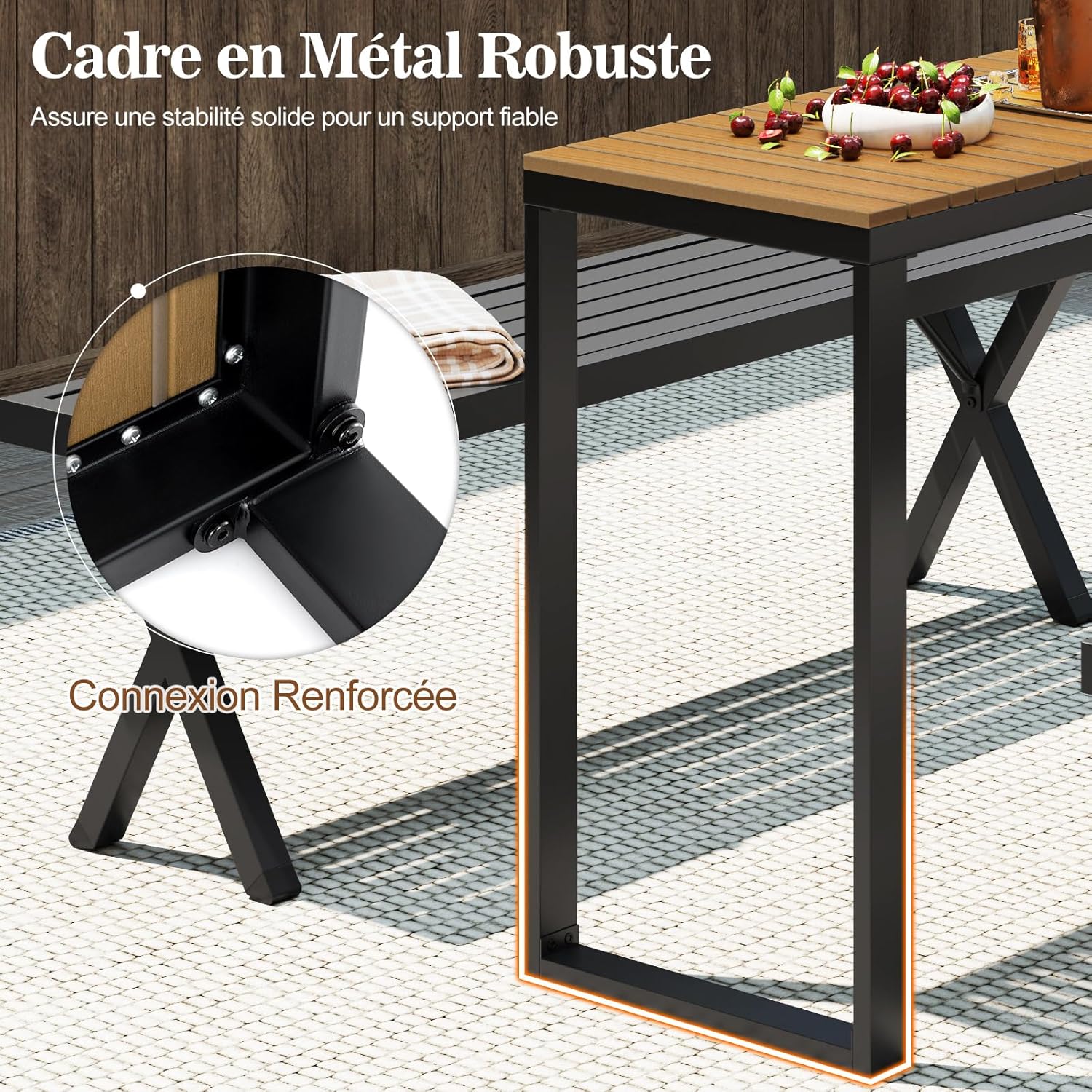 Table Bar Exterieur, Table Haut Extérieur, Console Jardin Exterieur Structure Résistante en Métal, Cour et Terrasse, Charge 60KG, 129x42x75CM - 5