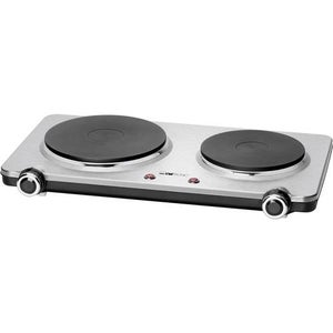 Fornello Elettrico Doppio 2500W - 2 Piastre In Ghisa Da 18,5 E 15,5 Cm, Termostato 5 Livelli, Per Casa, Camper E Campeggio