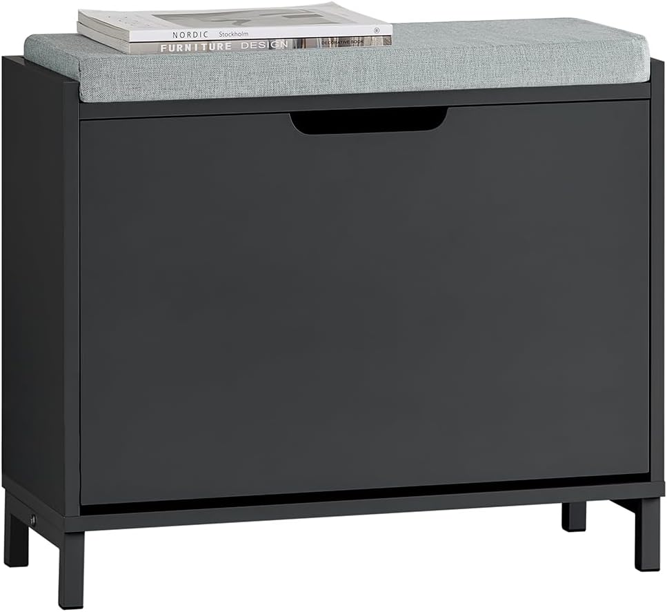 SoBuy Mała Szafka na buty z siedziskiem Organizer Czarna FSR151-K-SCH