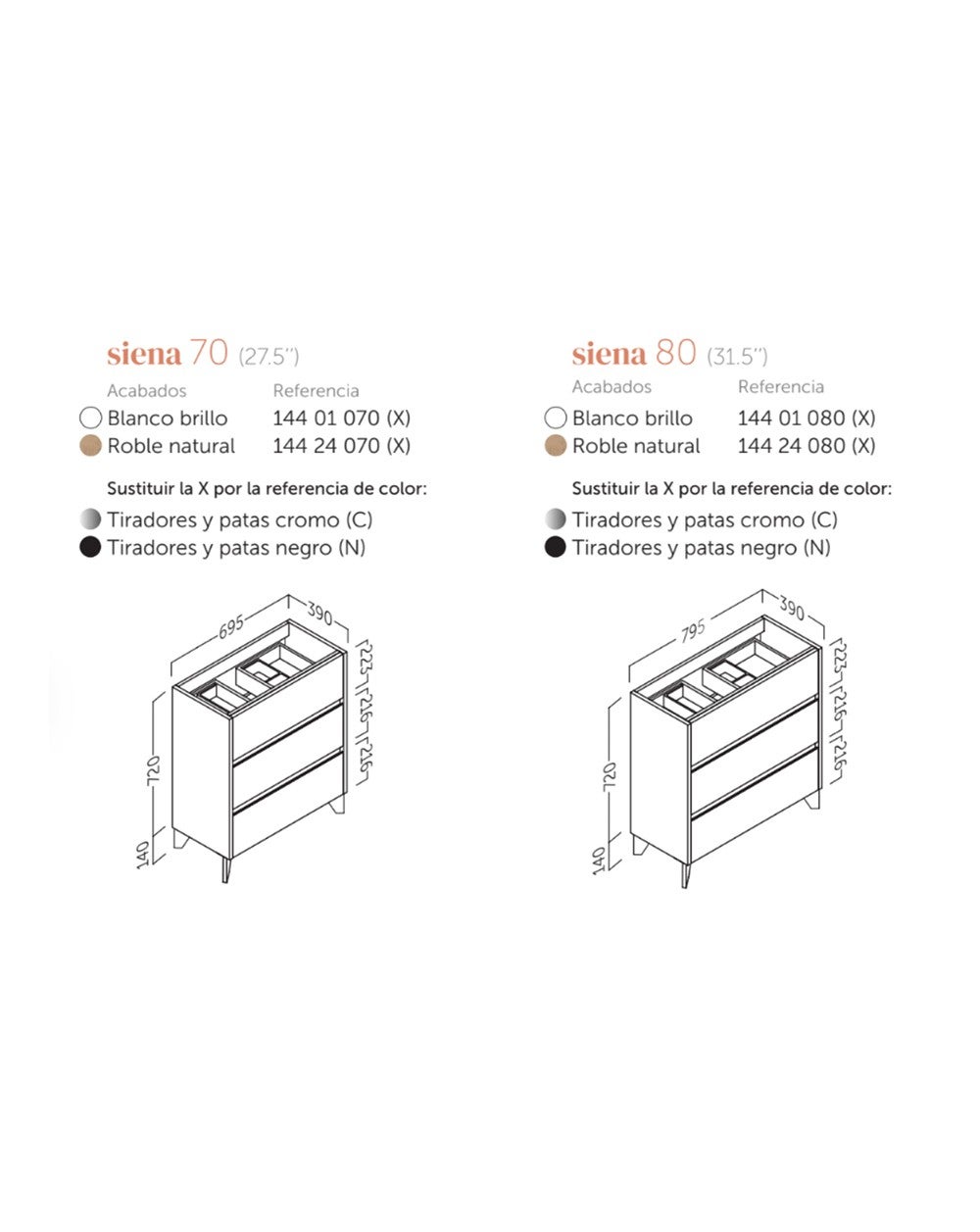 Armadio da bagno montato a pavimento con lavandino in ceramica a profondità ridotta | 80 cm | Guidee Hettich | Bianco lucido - Cromo lucido - 4