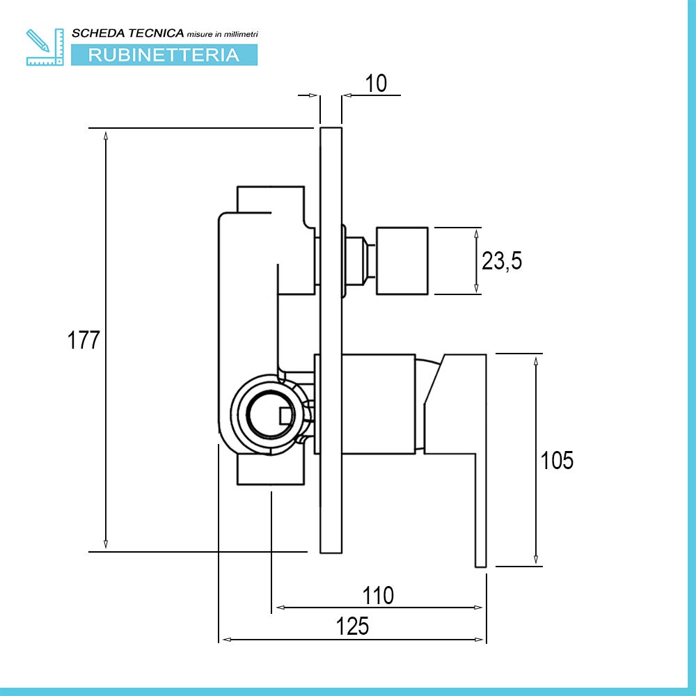 Mitigeur de douche encastré Kubo avec inverseur carré chromé - 2