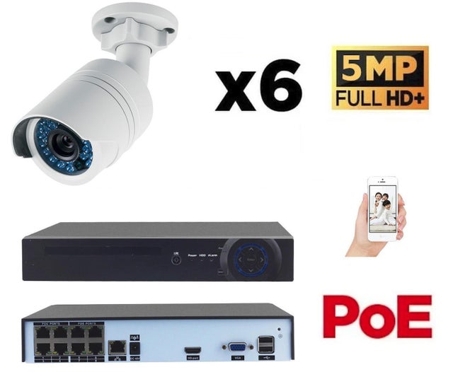Kit vidéo-surveillance 6 caméras tube ip fullhd+ 5mp poe