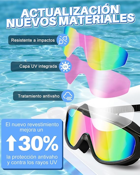 Lunettes de natation antibuée protection UV sans fuite réglables avec pont nasal souple pour adultes contenant bouchons d'oreilles - 2