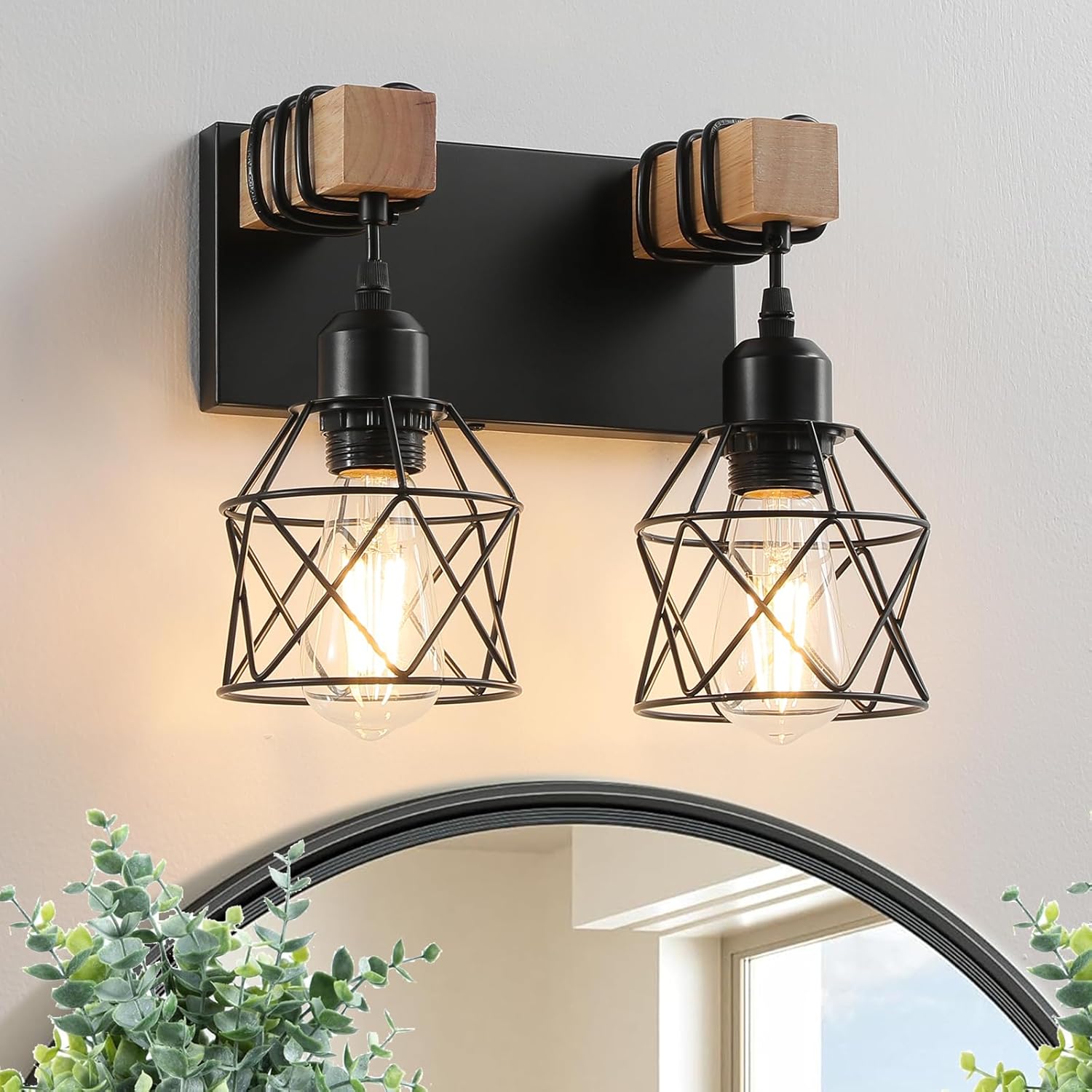 Kinkiet łazienkowy z 2 żarówkami - Industrialna lampa do toaletki - Ciepłe światło z żarówką ST64 - Nowoczesne i eleganckie oświetlenie wnętrz