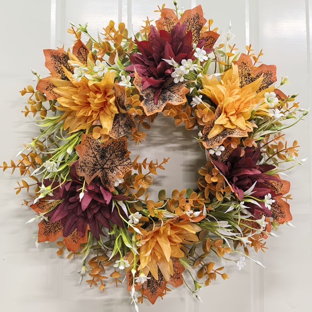 AUTRUCKER Guirnalda floral artificial de otoño para la puerta principal, guirnalda de flores artificiales de cosecha