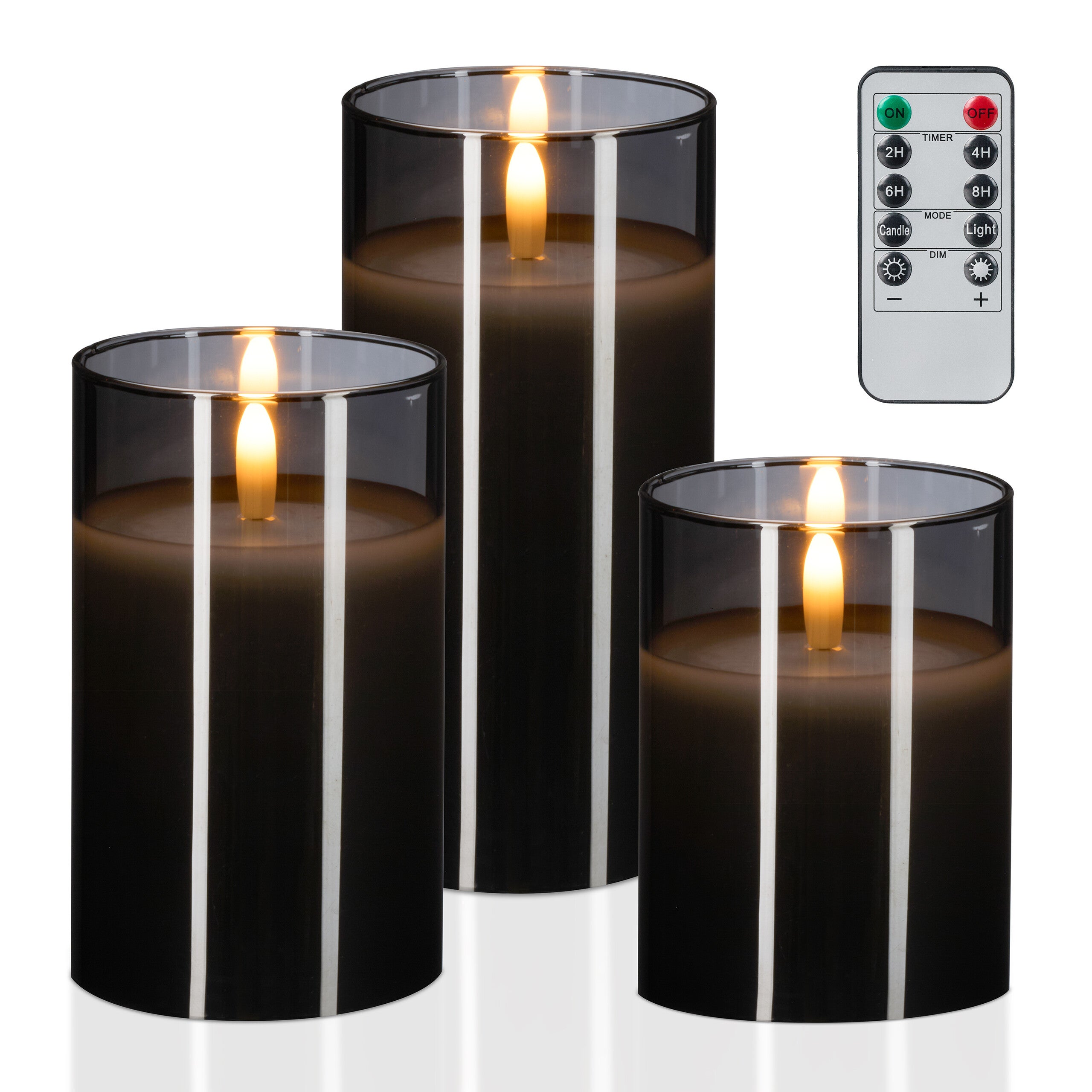 Bougies LED En Verre Motif Feuille D'érable Avec Télécommande - 3 Tailles, Lumière Vacillante, Sécurité Sans Flamme - 4