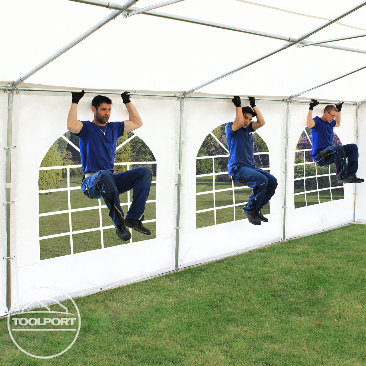 Carpa de fiesta 4x8 m lona PVC 750 N 100% impermeable con estructura de suelo verde-blanco - 4