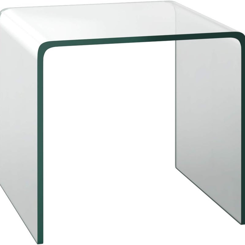 Stolik pomocniczy ze szkła, stolik nocny w kształcie litery U, przezroczysty stolik szklany, kwadratowy, do salonu, biura, sypialni, 45 x 45 x 41 cm