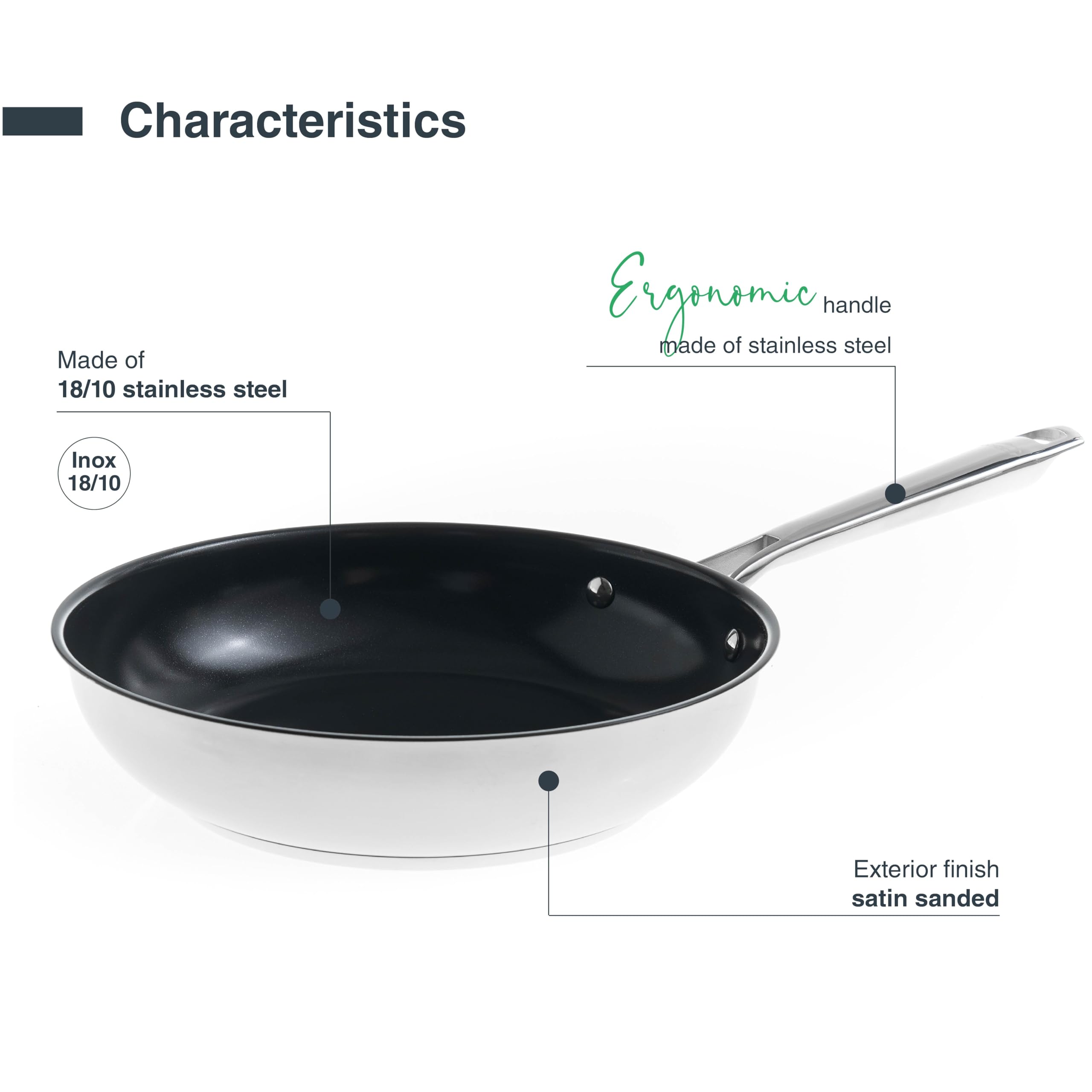 LACOR - 44320 - Padella in Acciaio Inox 18/10 Cucina, Padella Antiaderente in Ceramica PPG Fusion Pro, Adatta a tutti i Tipi di Fornelli Compresa l'In - 3