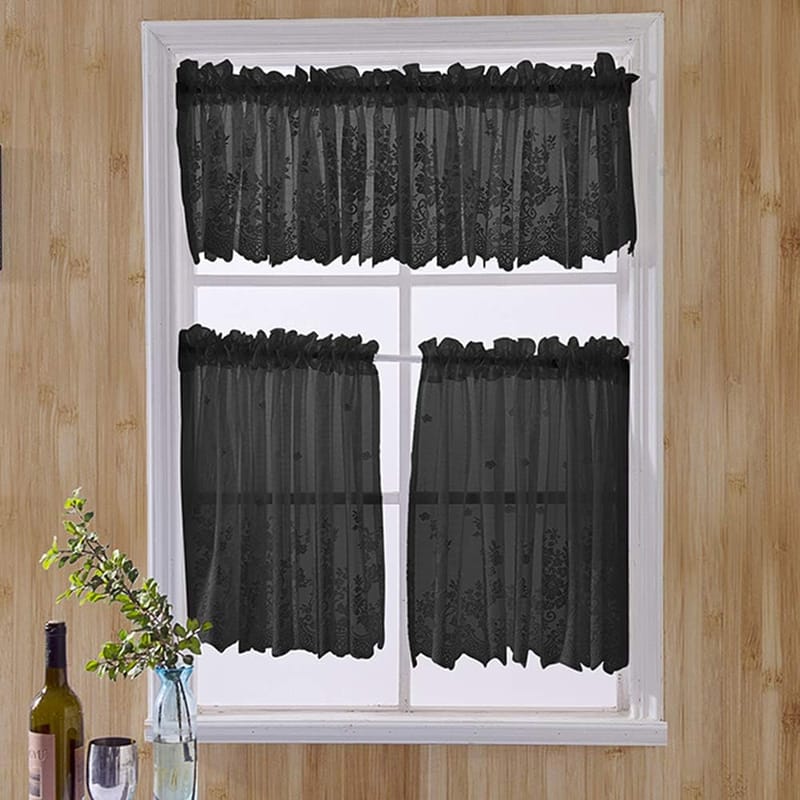 1 przezroczysta zasłona, przezroczysta zasłona żakardowa, zasłona w stylu wiejskiej tawerny, karnisz nie jest wliczony w cenę (74 cm szer. x 61 cm wy - 3