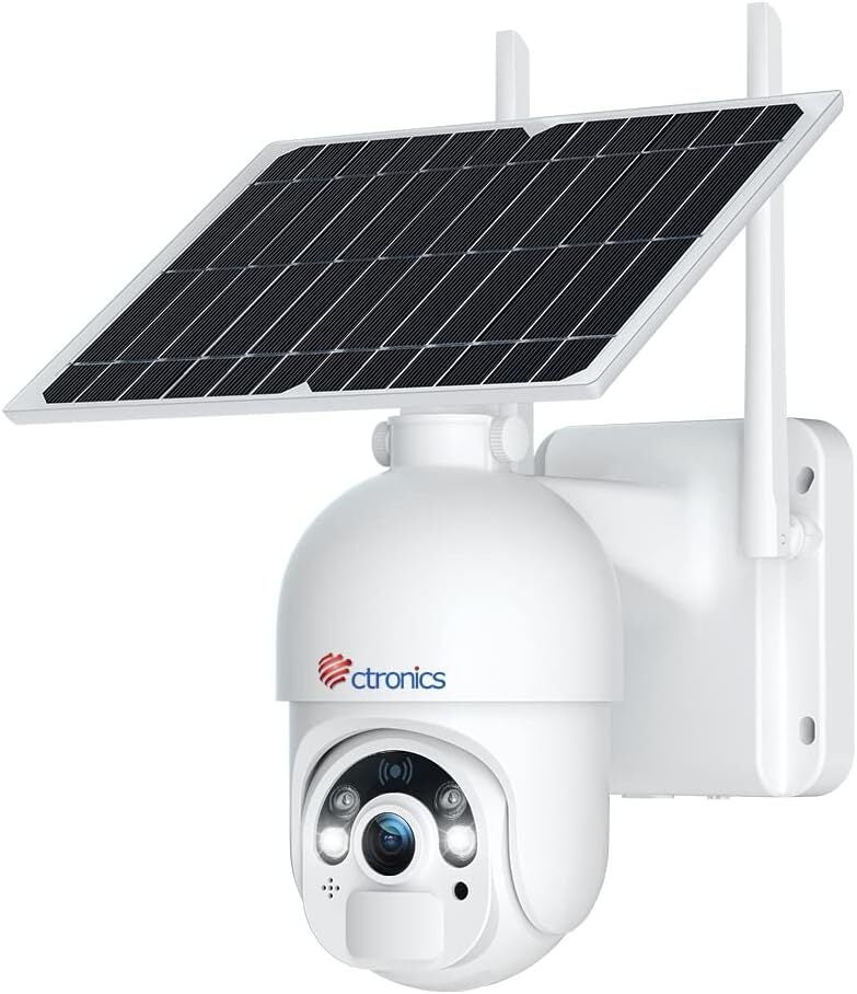 Kamera solarna do monitoringu 4MP WiFi CTRONICS z detekcją PIR, kolorowym widzeniem nocnym i dźwiękiem dwukierunkowym, biała
