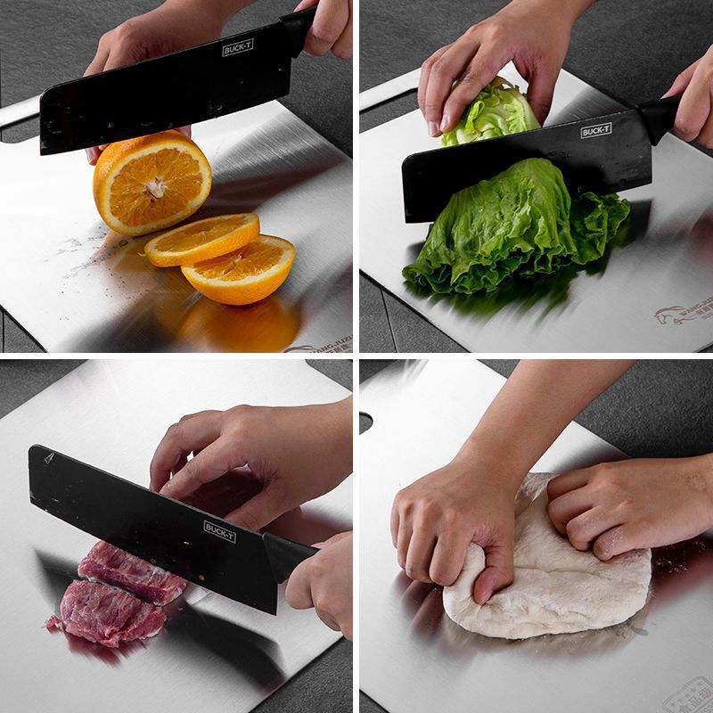 Lot de 3 planches à découper en acier inoxydable,planche à découper, planche à découper en métal double face,planche à découper portable pour cuisine - 3