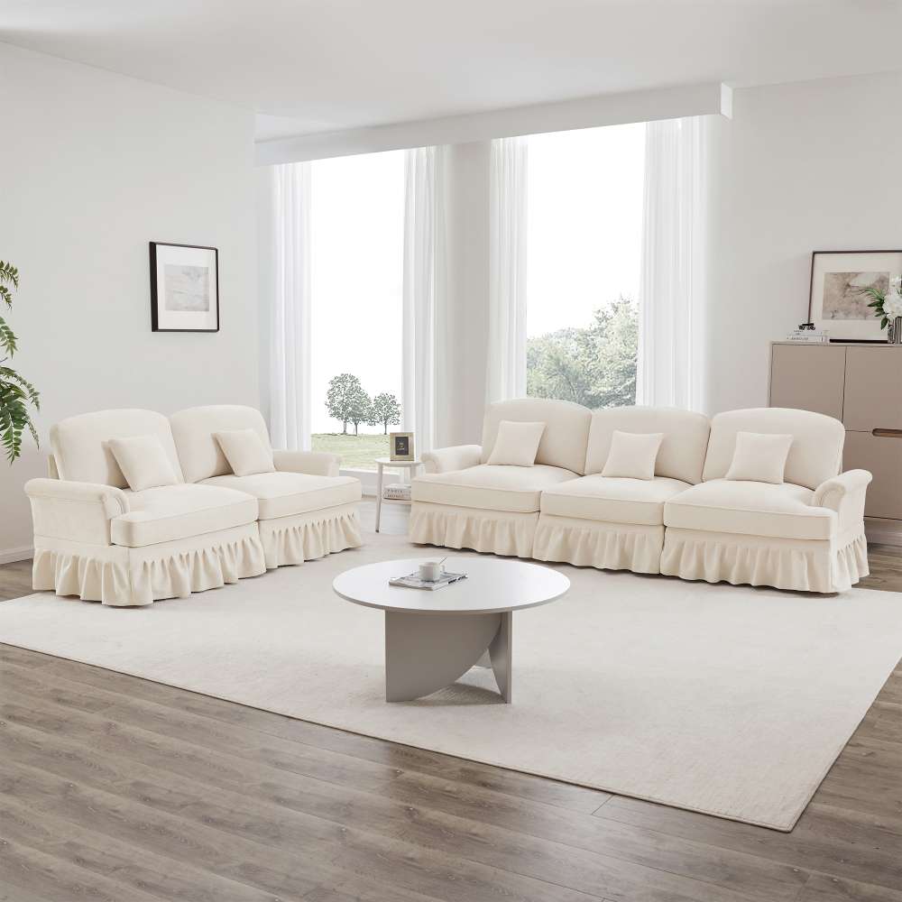 Modułowa sofa 2- i 3-osobowa z aksamitu, ze zdejmowanym fartuchem, zwężanymi podłokietnikami i zwężanymi nogami – wygodna i uniwersalna do salonu