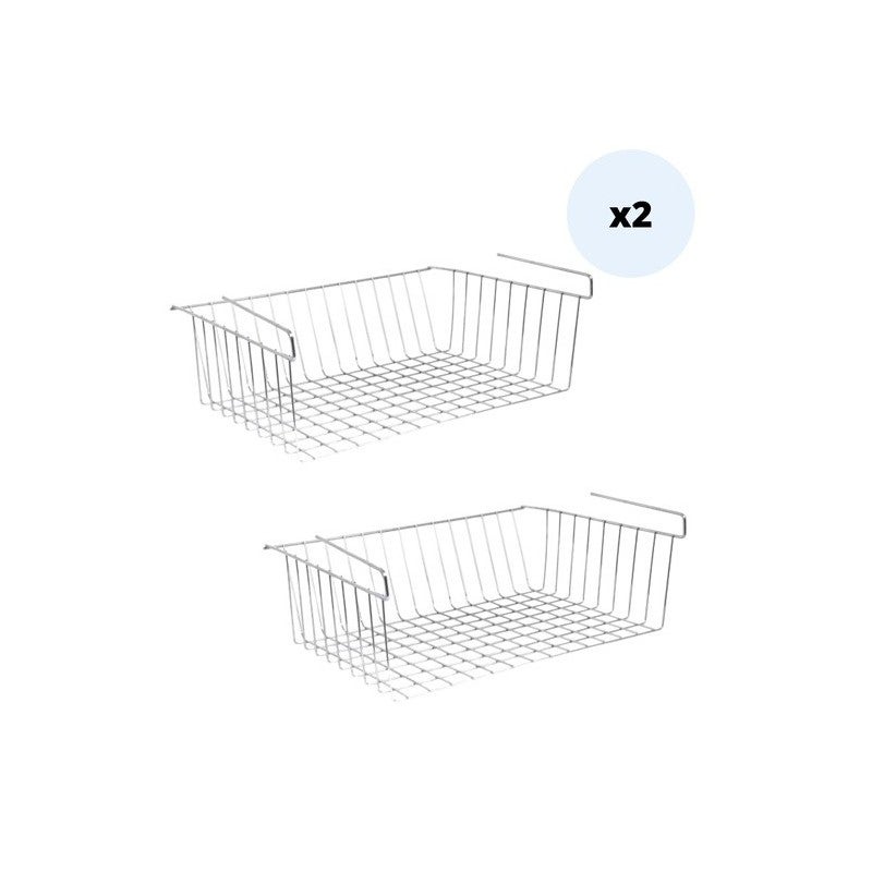 Lot De 2 Paniers Suspendus Sous Placard Cuisine – Étagères De Rangement Blances En Fer Ventilées 23.5x15.5x21cm