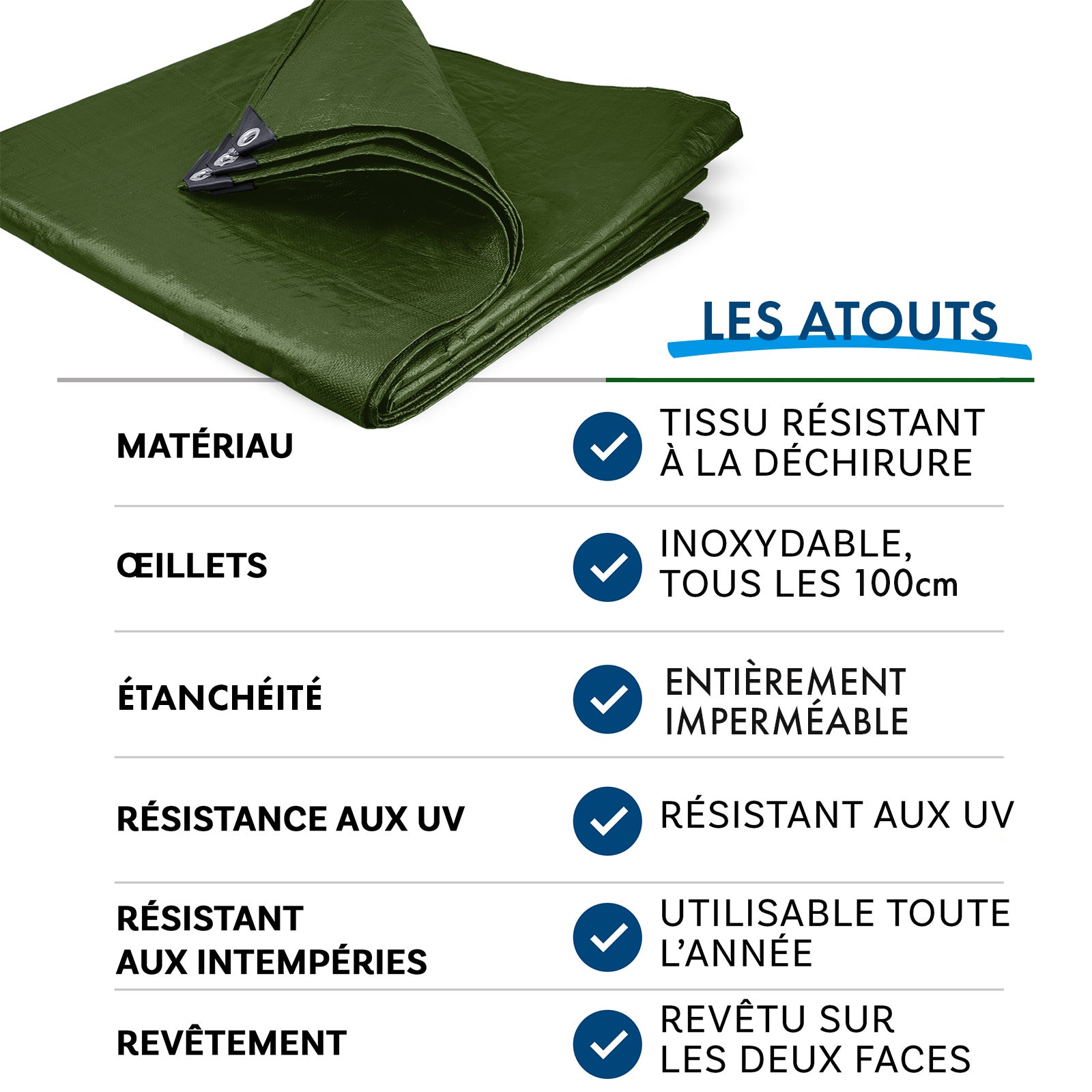Bâche de protection ultra résistante 140 g/m² Vert 6 x 10 m - 7