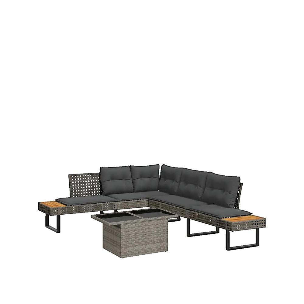 Zestaw mebli ogrodowych vidaXL Sofa z rattanu syntetycznego z szarymi poduszkami