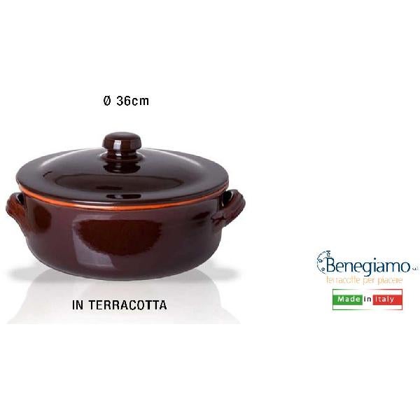 Casseruola In Terracotta Benegiamo Con Coperchio, 28 Cm / 2.5 L: Ideale Per Cotture Lente, Stufati E Preparazioni Tradizionali