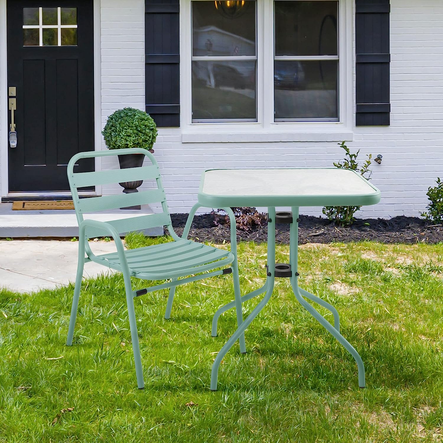 Silla de Aluminio con Reposabrazos para Jardín - Alto 76 cm x Largo 56 cm x Ancho 48 cm - verde claro - 2