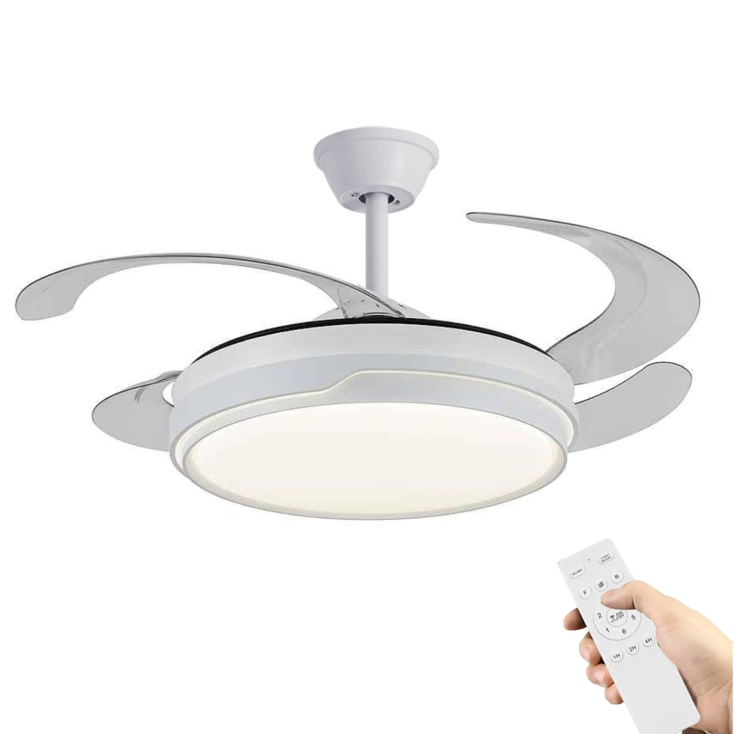 Ventilador de Techo retráctil con Luz LED y Control Remoto 42 Pulgadas 3 Colores de Luz Motor DC Silencioso - 4