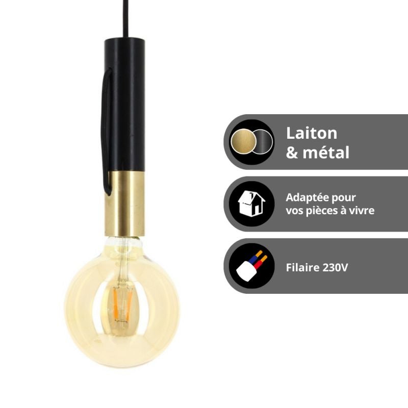Xanlite - Suspension Tempo en métal noir et laiton, culot E27 - COSDETEMBL - 4