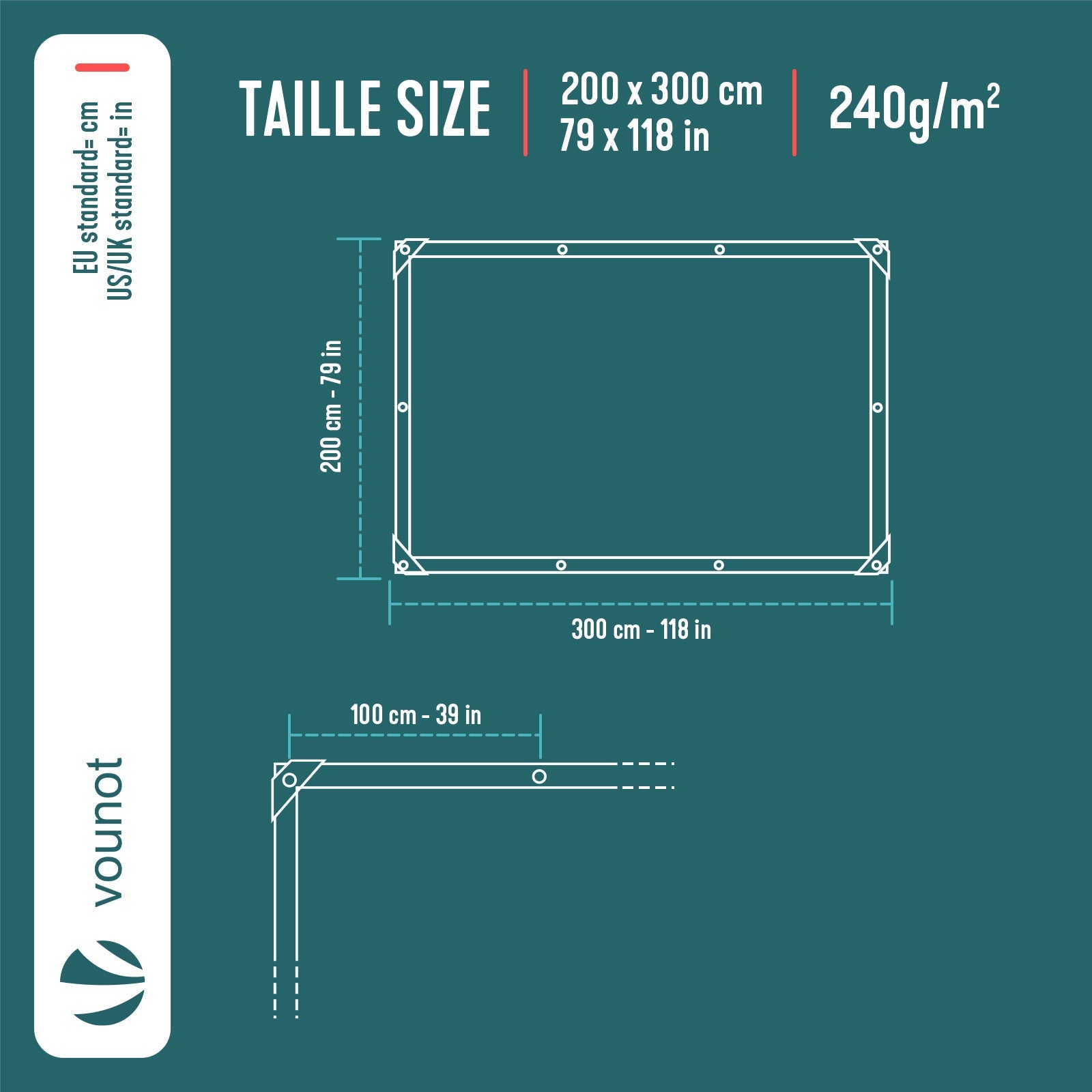 Bâche de protection en polyéthylène 240g/m² - 2x3m gris et noir - imperméable et anti-UV - VOUNOT® - 3