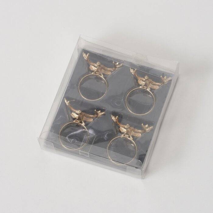 6 Ronds De Serviette Motif Marin - Alliage Zinc, Thème Océan (étoile De Mer, Tortue…), Bleu/or