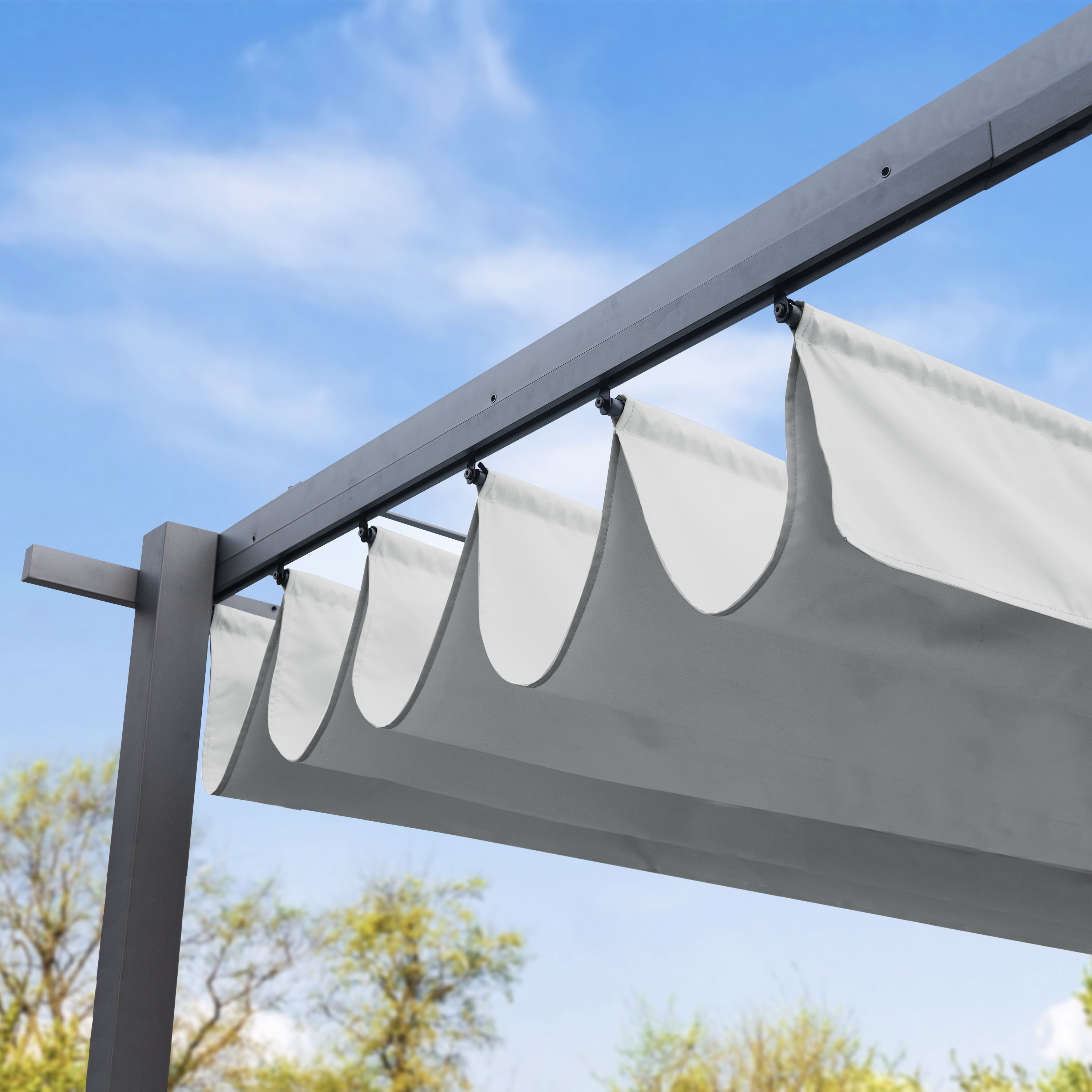 PRIMEYARD Pergola 3x3 m gazebo da giardino con tetto scorrevole grigio - struttura in acciaio - 7