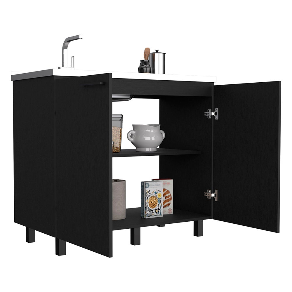 Mueble bajo auxiliar Napoles en melamina con encimera de acero inoxidable , 89 cm X 100 cm X 52.5 cm , Negro - 6