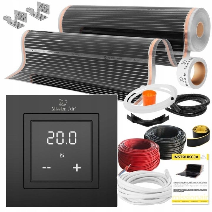 Zestaw mat grzewczych na podczerwień IR SILVER 160W 1,5m²,szer.100cm + Aries LCD Czarny