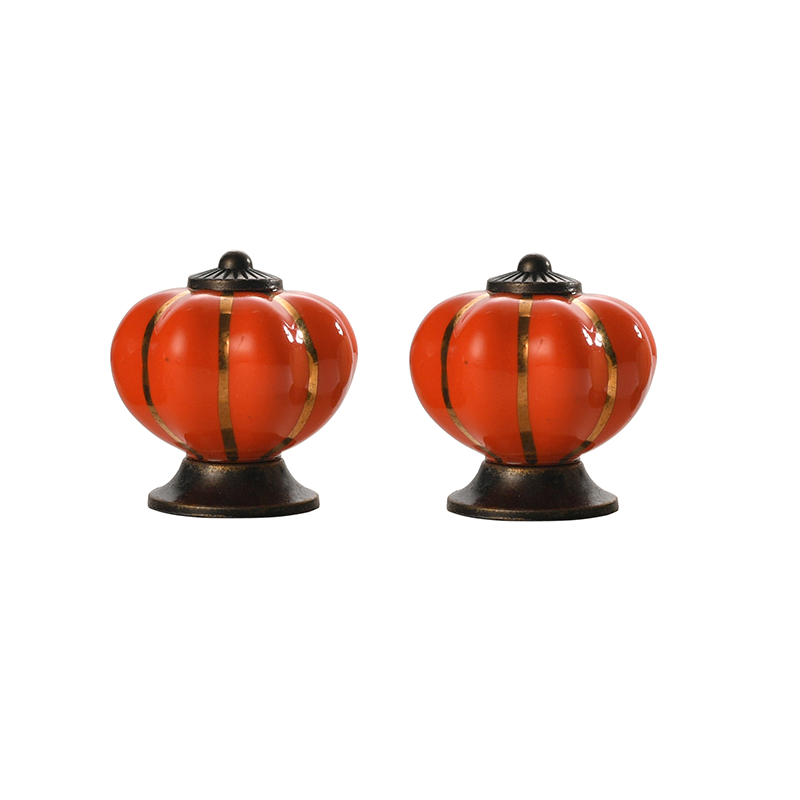 Zestaw 2 ceramicznych uchwytów do szuflad w kształcie dyni, dekoracyjne do szafek, garderoby i toaletek.