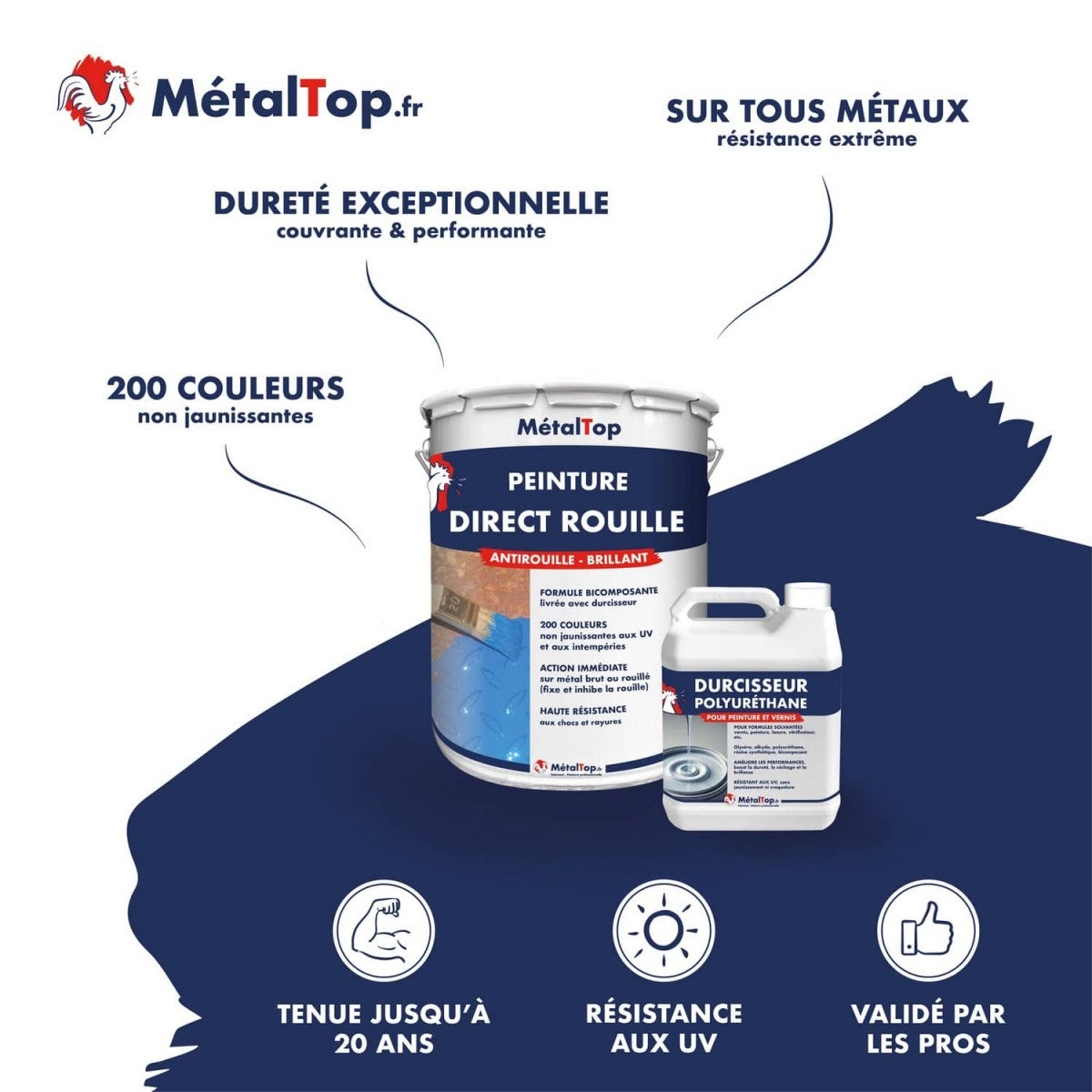 Peinture Direct Rouille - Metaltop - Vert oxyde chromique - RAL 6020 - Pot 15L - 4