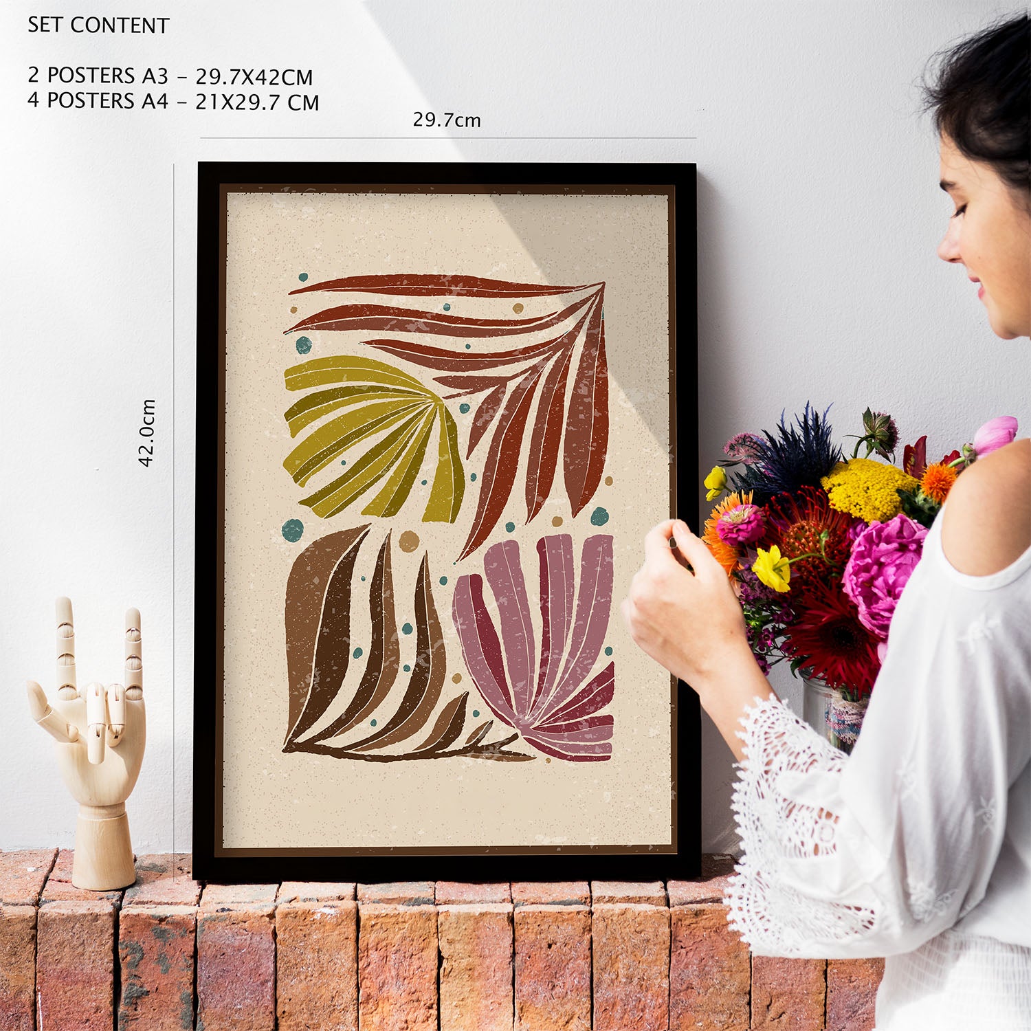 Nacnic Ensemble 6 Impressions De Feuilles Dans De Style Ethnique Cadre Décoratifs Pour Votre Chambre Maison Impression A4 A3 Avec Des Cadre Blanc - 4