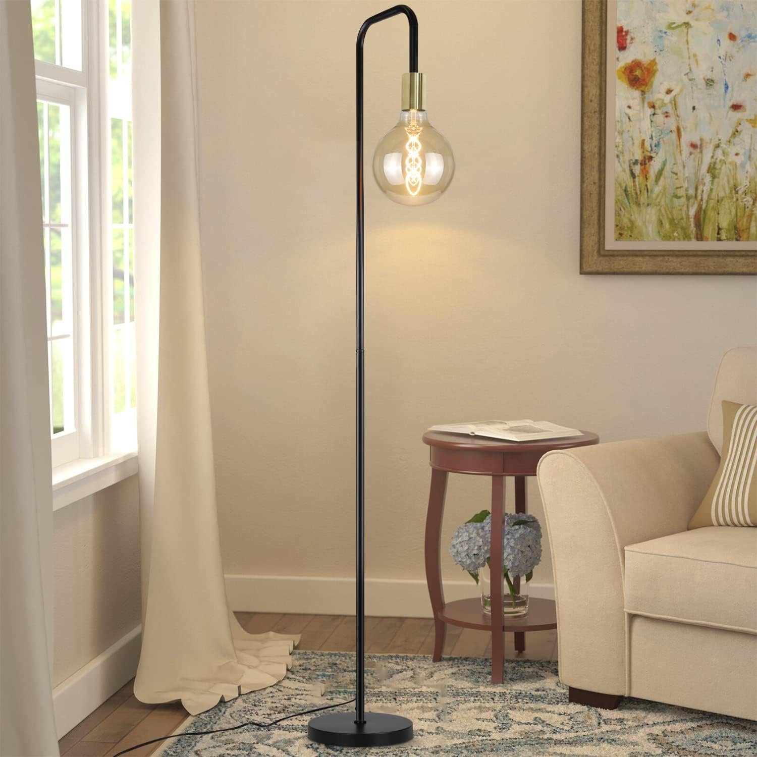 NETTLIFE Lampa podłogowa do salonu Lampa podłogowa vintage, czarno-złota z przełącznikiem nożnym, lampa podłogowa metalowa w stylu industrialnym