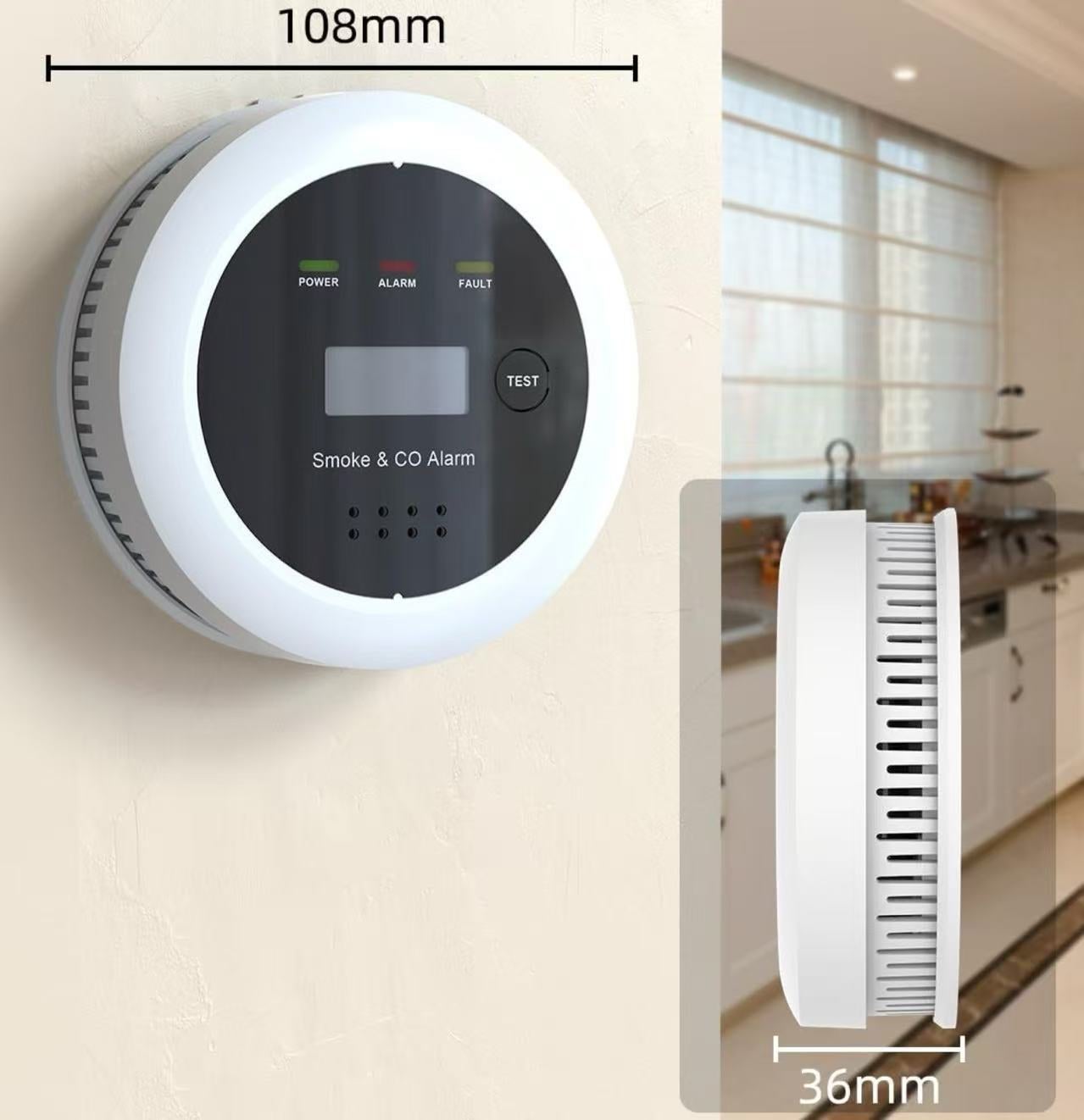 LOLLANDA Detector de humo, alarma de monóxido de carbono, alarma audible y visual de 85 decibeles, con pantalla LED, alarma de incendio. - 2