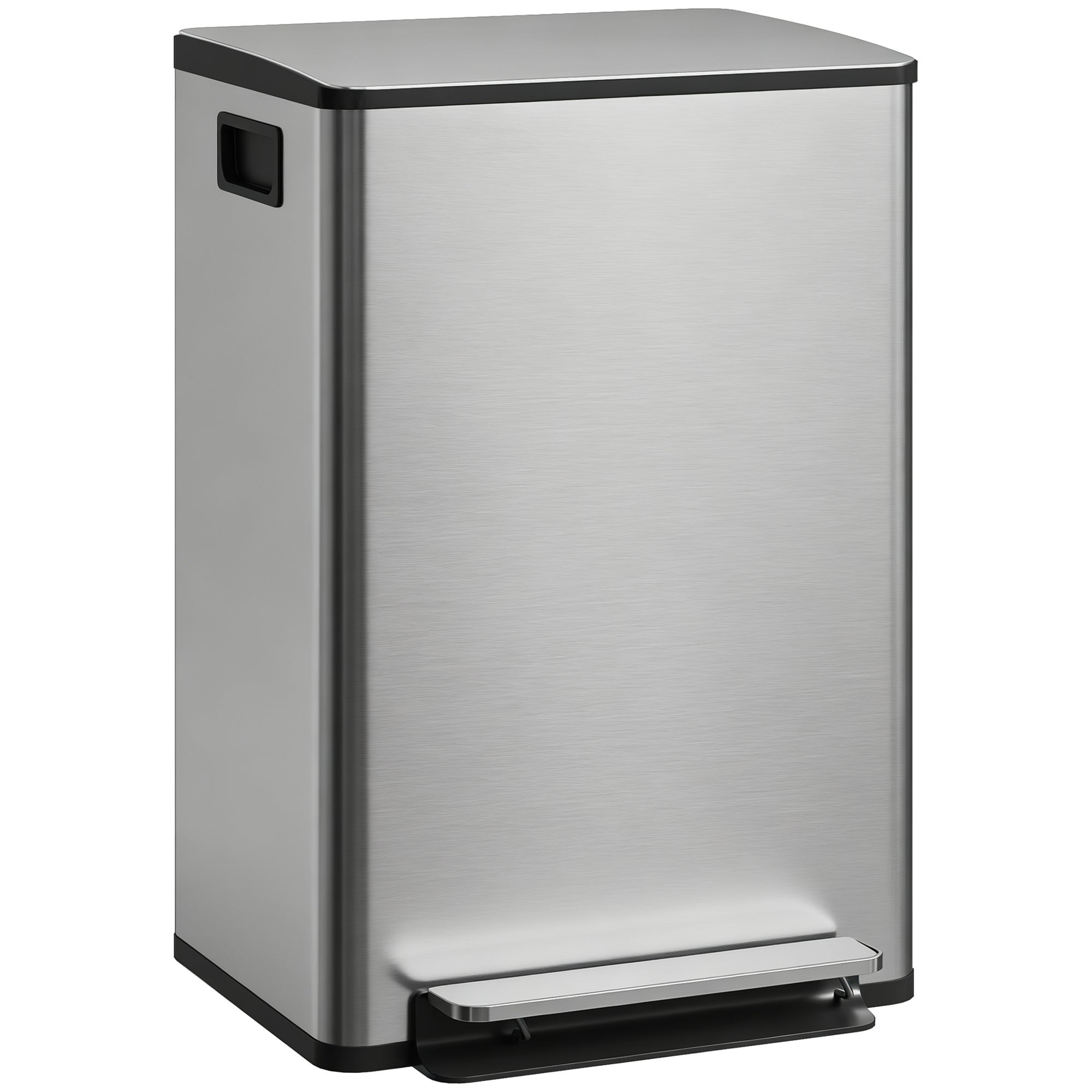 Poubelle cuisine 30 L avec couvercle à ouverture à 90°, rectangulaire et fine, à pédale, avec Poubelle cuisine 30 L avec couvercle à ouverture à 90°, rectangulaire et fine, à pédale, avec
